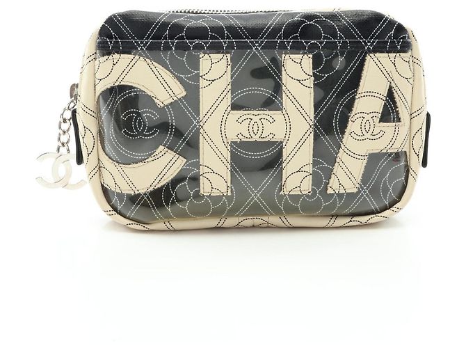 Pochette à main Chanel Camellia Coco Mark Noir Blanc