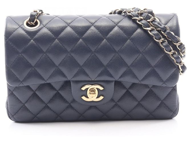 Borsa a tracolla Chanel Matelassé Double Flap Blu navy