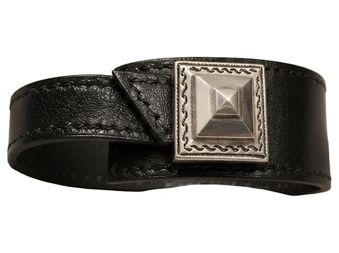 Hermès Collier de Chien Leather Bracelet in Black with Silver Hardware 