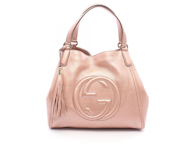 Gucci Soho Cellarius Interlocking G Metallic Tote Bag Pink Metallisch