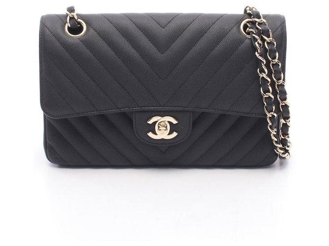 Borsa a tracolla Chanel Chevron V-Stitch Double Flap Nero