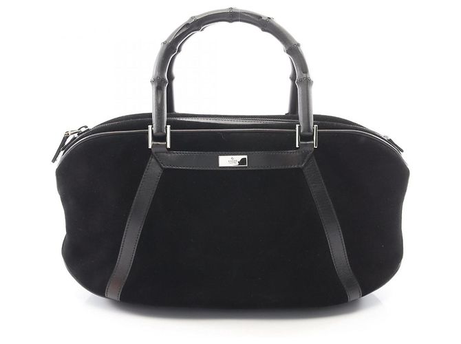 Bolsa Gucci Bamboo preta de camurça e couro Preto