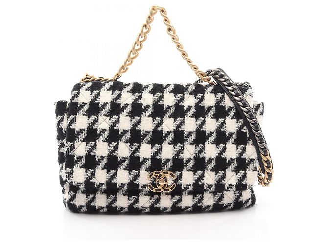 Borsa a tracolla 2-Way Chanel 19 Dixneuf Maxi Combination Hardware Houndstooth Nero Bianco