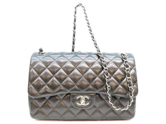 Bolsa de ombro Chanel Lambskin Double Flap Marrom
