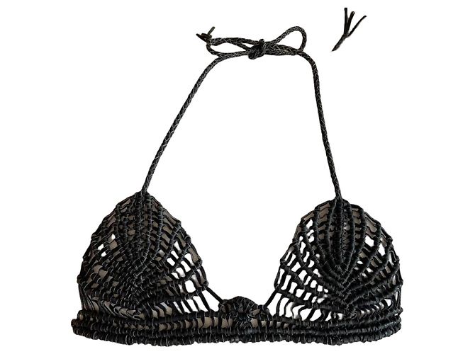Autre Marque Bikini top in pelle intrecciata nera Nero