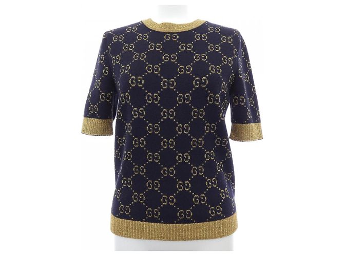 Gucci GG Cotton Glitter Strickoberteil Schwarz Golden