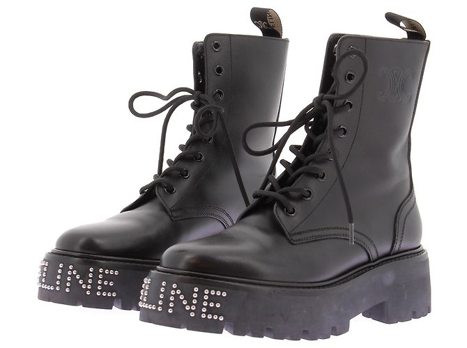 Botas ranger de piel negra Céline Talla 37 Negro