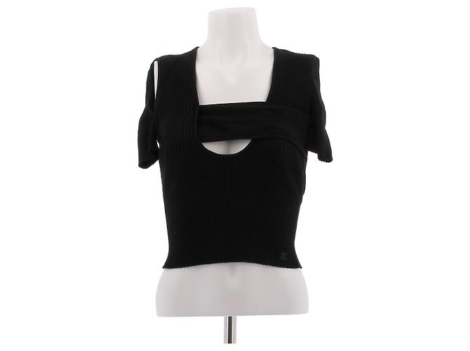 Top in viscosa nero Courreges