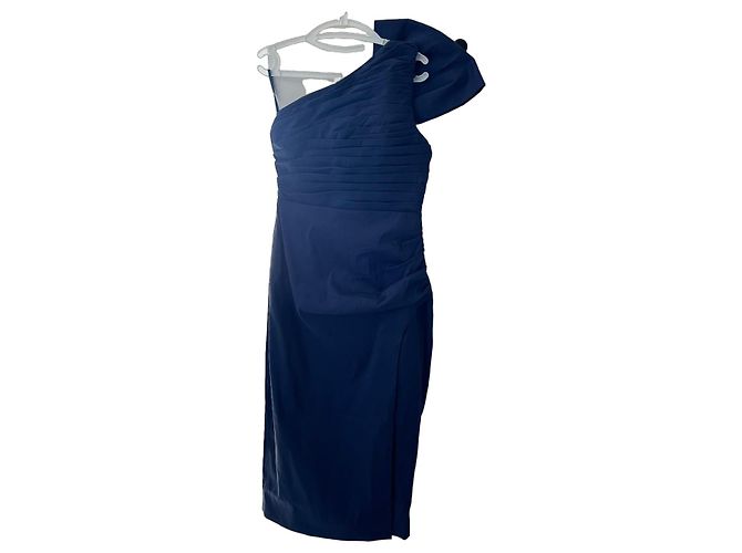 Autre Marque Rachel Gilbert Olive asymmetrisches Abendkleid marineblau Dunkelblau