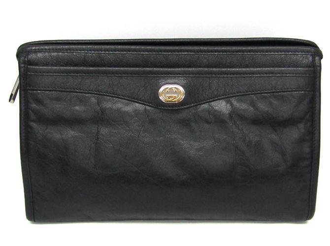 Clutch de couro com logo Interlocking Gucci Preto