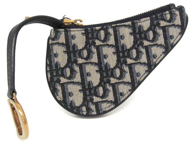 Monedero Oblique Saddle Christian Dior Beige Azul marino
