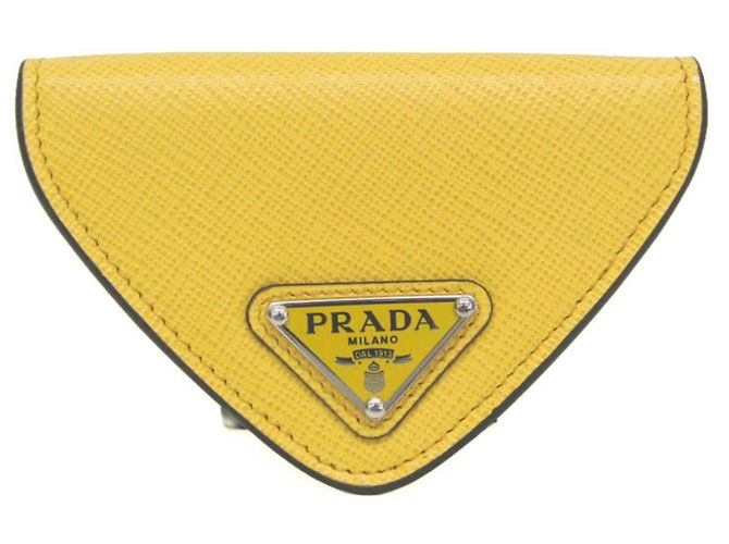 Prada Saffiano Leather Coin Purse in Yellow