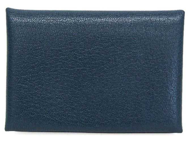 Hermès Hermes Calvi Duo Chevre Leather Card Case Navy blue