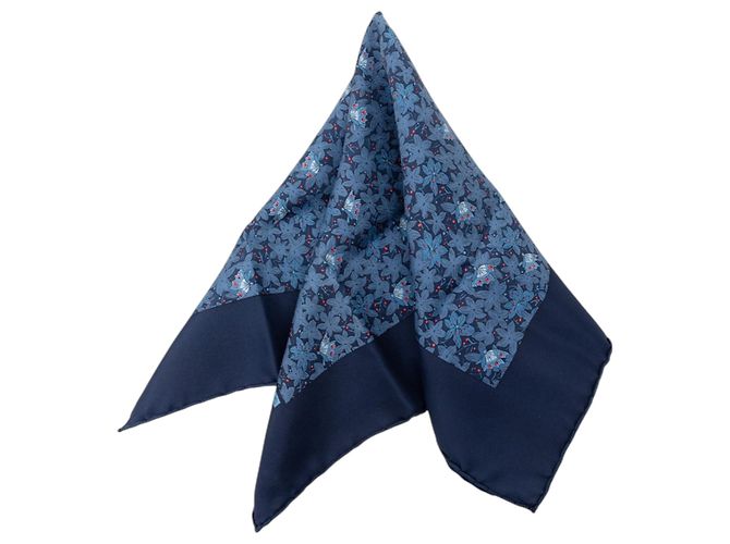 Hermès Seidentuch Blue Flower and Butterfly 90 Blau Marineblau