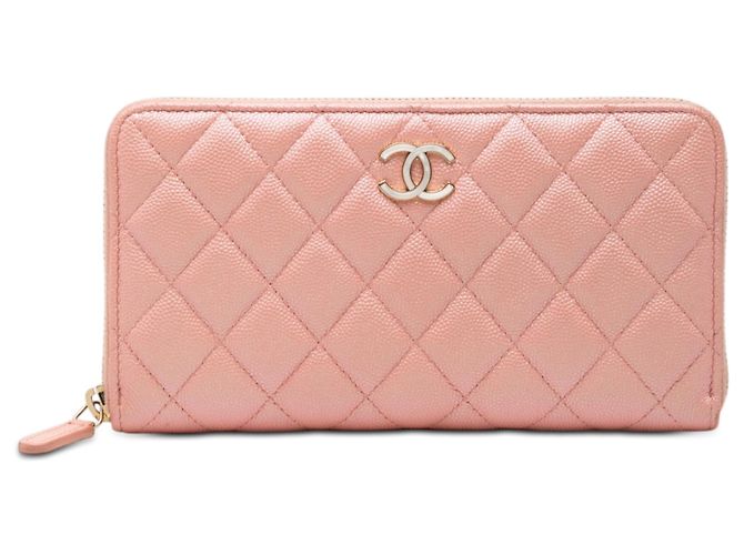 Cartera larga Chanel Pink CC acolchado Caviar Zip Around Rosa