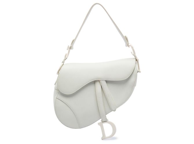Bolsa Saddle em couro de bezerro granulado branco Dior
