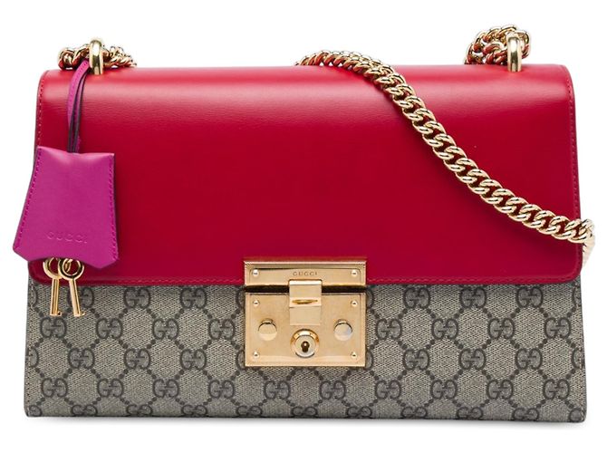 Bolsa de Ombro Gucci Beige Medium GG Supreme Padlock Bege