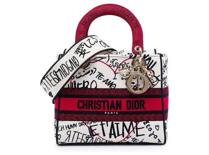 Dior White DiorAmour Medium Embroidered Canvas Graffiti Lady D Lite Blanc
