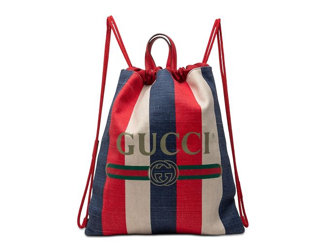 Sylvie Gucci Red Canvas Baiadera Striped Drawstring Backpack