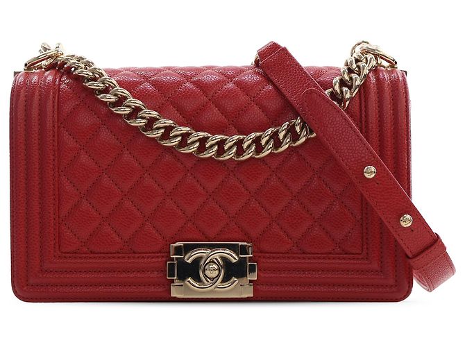 Chanel Red Old Medium Quilted Caviar Boy Flap Rosso