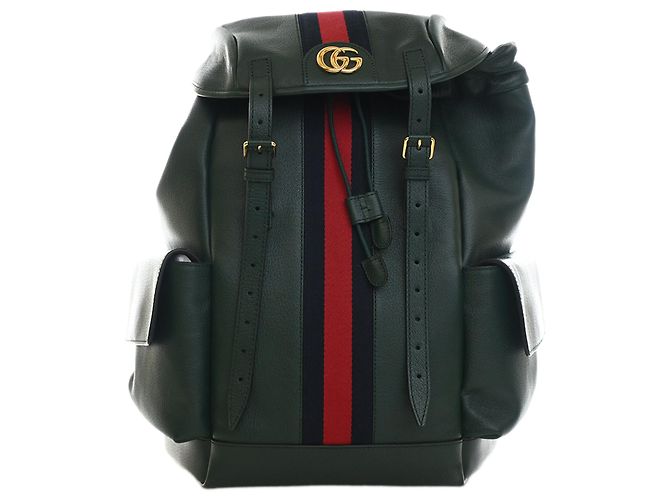 Mochila Gucci Green Large em couro de bezerro Web Ophidia Verde Verde escuro