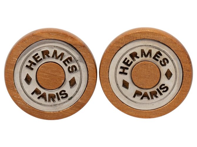 Orecchini a clip Sellier in legno marrone e palladio Hermès 