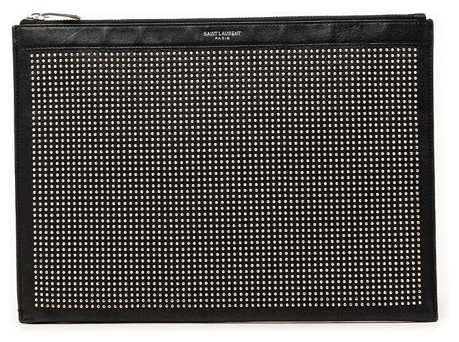 Clutch in pelle nera borchiata Saint Laurent Nero