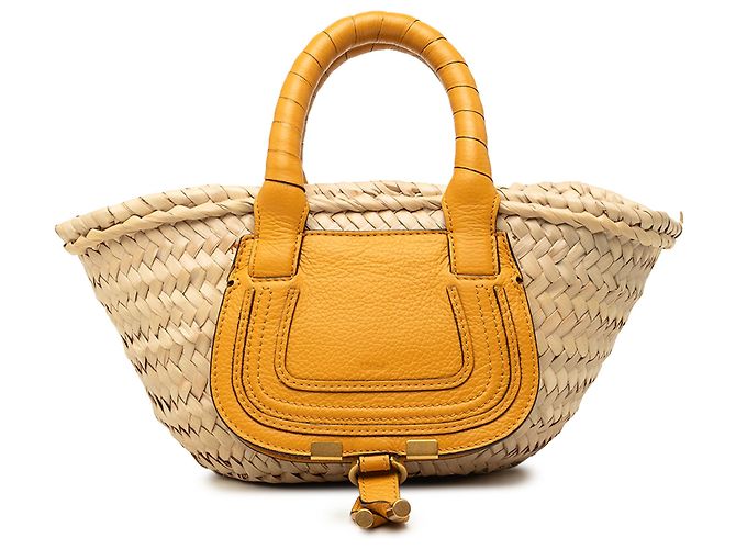 Sac cabas Chloé Marcie Mini en raphia beige Moutarde