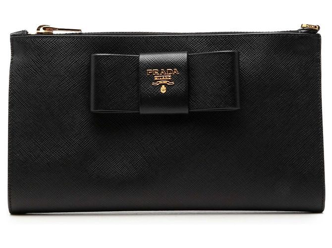 Clutch Prada Black Saffiano com laço Preto