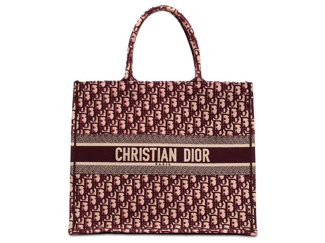 Dior Red Large Oblique Bestickte Canvas Book Tote Rot Bordeaux