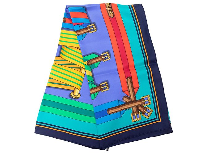 Sciarpa in seta Hermès Blue Les Sangles 90 