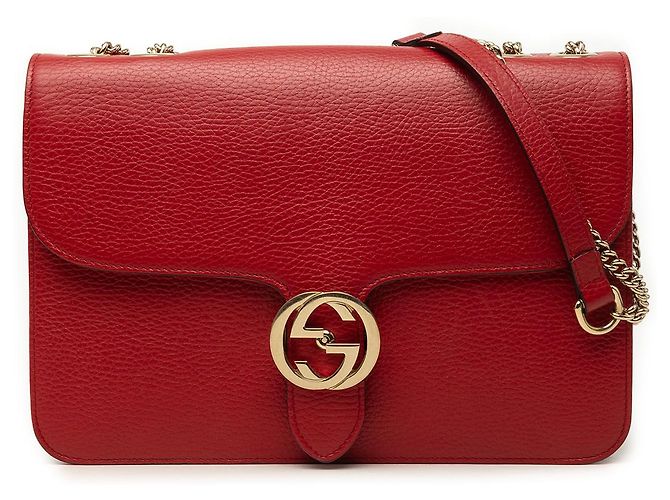 Gucci Vermelho Bolsa transversal em couro de vitelo Dollar Médio com G entrelaçado