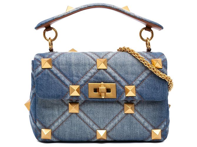 Borsa Valentino Blue Medium Denim Roman Stud