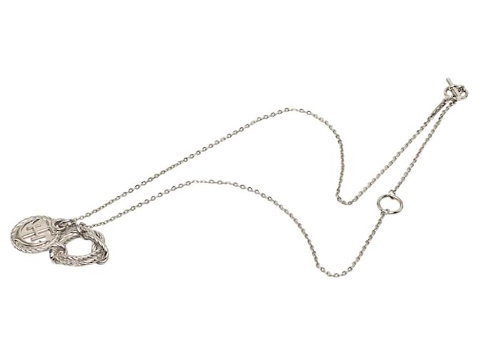 Hermès Silver Palladium Plated Cordage Rope Pendant Necklace Silvery 