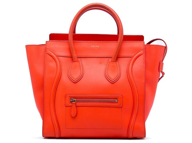 Luggage Céline Bolsa Tote Celine Orange Mini em couro de bezerro liso Vermelho Laranja