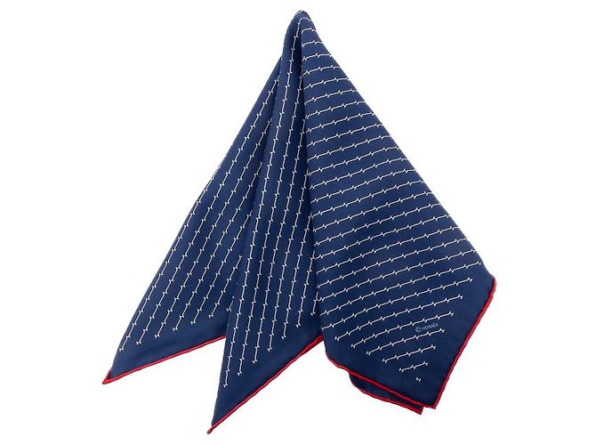 Lenço de seda Hermès azul com padrões geométricos Azul escuro