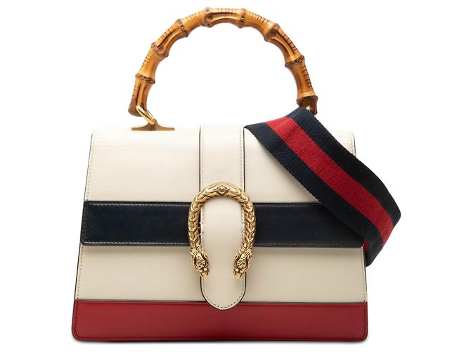 Sac Dionysus Web en cuir blanc taille Medium Gucci avec anse Bamboo
