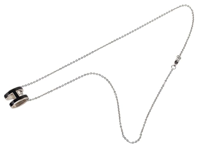 Hermès Silver Palladium Plated Enamel Pop H Pendant Necklace 