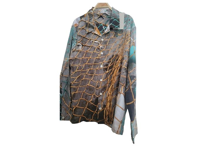 Autre Marque Camicia in seta stampata Serapis Grigio