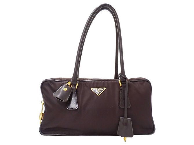 Borsa in nylon marrone scuro Prada