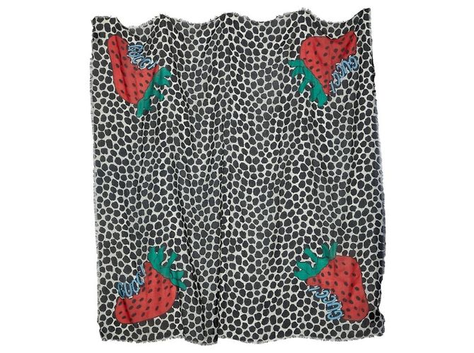 Sciarpa Gucci a pois e fragole Nero Bianco Multicolore 