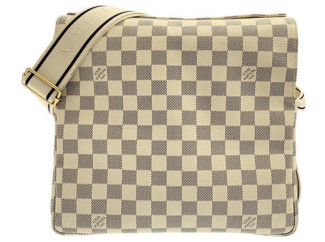 Bolsa de Ombro Louis Vuitton Damier Azur Naviglio Branco Azul Dourado
