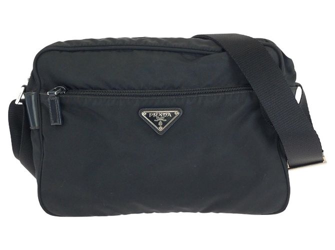 Borsa a Spalla Prada Nylon Tessuto Triangle Logo Nero