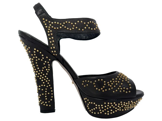 Sergio Rossi Studded Platform Ankle Strap Sandals in Black Leather