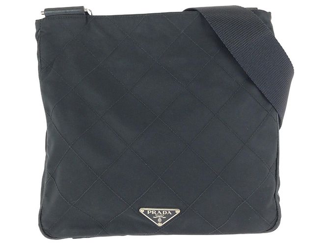 Bolsa de ombro Prada em nylon e couro Tessuto com logotipo triangle Preto
