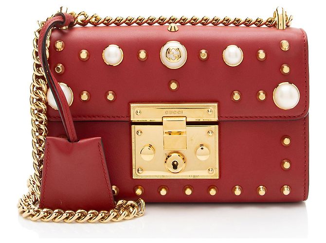 Padlock Piccola borsa a tracolla Gucci in pelle con chiusura a lucchetto e perle Rosso