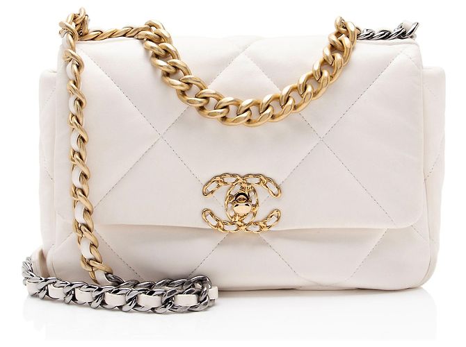 Gabrielle Bolsa de ombro Chanel Lambskin 19 Medium Flap Branco