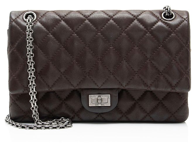 Gabrielle Bolsa Reissue 227 Double Flap em couro de vitelo iridescente Chanel Marrom