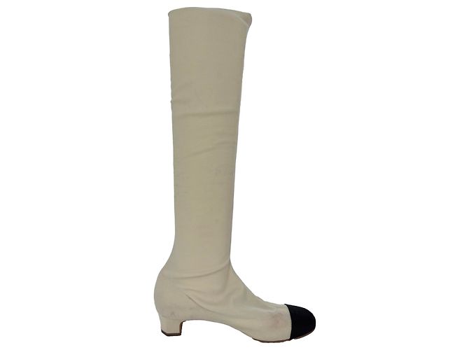 Chanel Camellia Over-The-Knee Boots in White Polyester