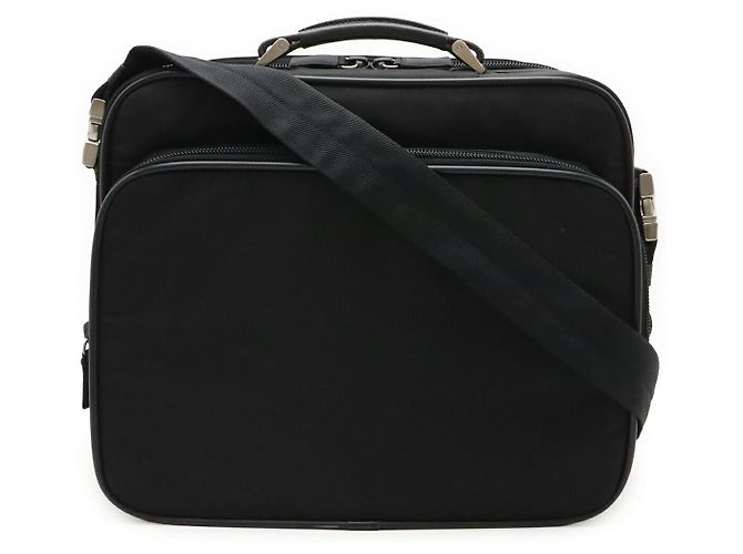 Prada Nylon Leather Triangle Logo Briefcase Black